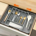 Organisateur de tiroir de cuisine extensible – Boîte de rangement de couverts rétractable réglable avec séparateurs pour ustensiles, organisation de la maison