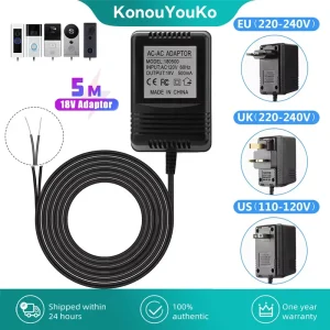 Chargeur aved 18V AC, adaptateur secteur 220V-240V, prise UE UK US pour WiFi, sonnette vidéo intelligente, caméra, sonnette de porte