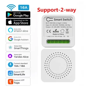 16A Tuya Smart WiFi Switch Support 2-Way DIY Commutateurs Mini Briseur Intelligent Smart Life Control Soutien Alexa Google Alice
