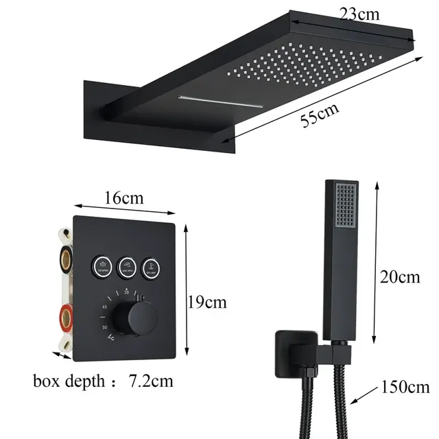 Ensemble de douche thermostatique noir – vue 2