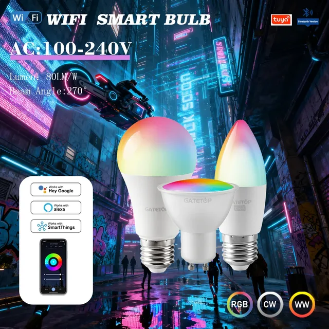 Ampoule intelligente Tuya Rgb Gu10 C37 A60 T37 E14 E27