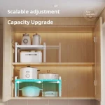 Étagère d&rsquo;Organisation de Cuisine Multifonctionnelle en Couches, Seau Extensible avec Armoire à l&rsquo;Intérieur des Ustensiles