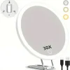 Miroir grossissant sur pied réglable à 360 ° avec lumière LED, ventouse haute définition, miroir de maquillage pliable, 5 x, 10 x, 20 x, 30x
