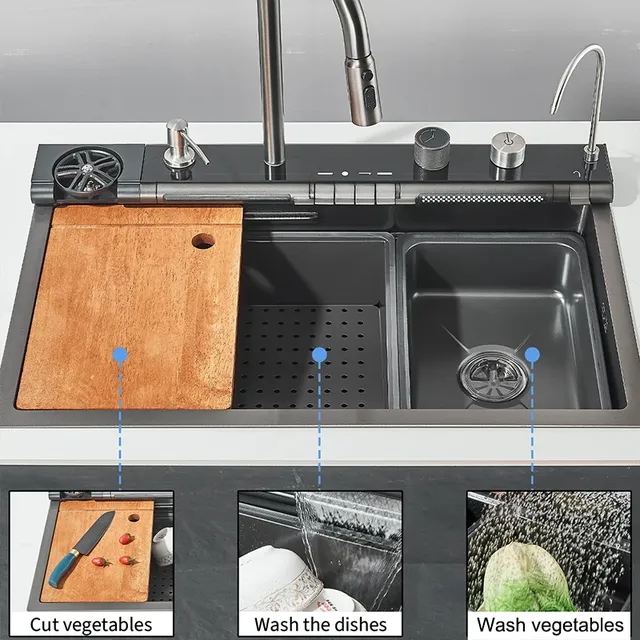 Ensemble d'évier de cuisine multifonctionnel en acier… – vue 2