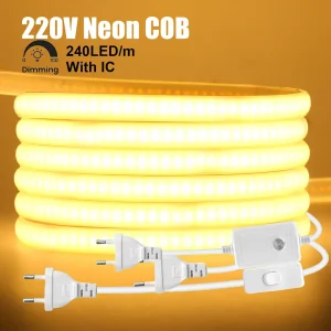 Kit de prise d&rsquo;alimentation pour bande lumineuse néon LED COB, variateur 220V, avec IC 3000K 4000K 6000K, étanche, 240 LED, ruban adhésif Flexible