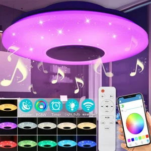 Lampe LED intelligente RGB, contrôle par application, compatible Bluetooth, variable avec haut-parleur, télécommande 2800K-6500K, décoration de la maison