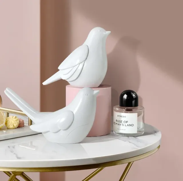 Figurines oiseaux céramique blanche brillante design…
