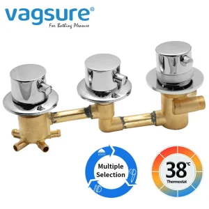 Robinet de douche thermostatique en laiton massif, salle de douche, 3 boutons, vanne de commande thermostatique, mitigeur, inverseur de sortie 2/3/4/5 voies Robinet de douche thermostatique en laiton massif, salle de douche, 3 boutons, vanne de commande thermostatique, mitigeur, inverseur de sortie 2/3/4/5 voies
