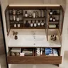 Meuble vasque mural suspendu bois noyer marron tiroir… – vue 3