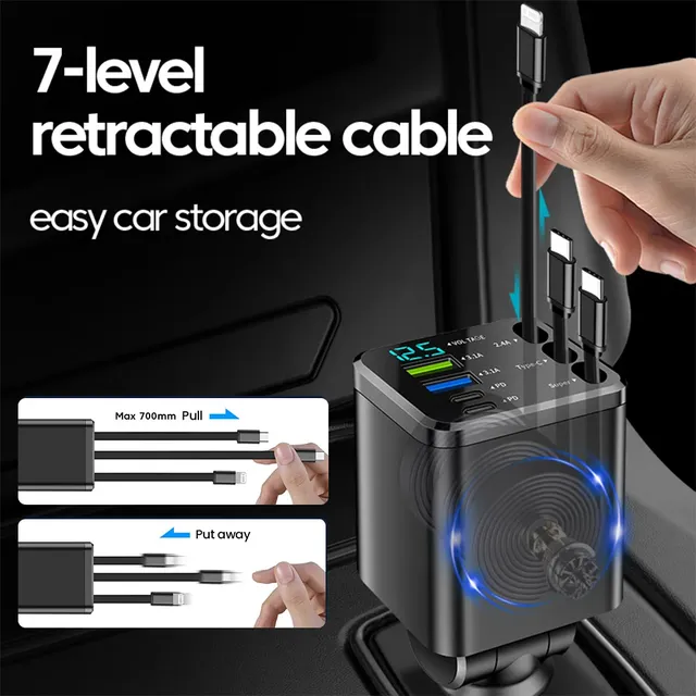 Elough 7 en 1 chargeur de voiture rétractable USB C vers… – vue 2