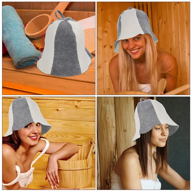Chapeaux sauna feutre laine lot trois bicolore gris… – vue 2