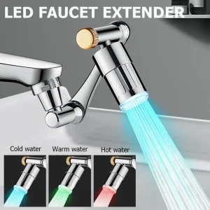 Capteur de température LED, extension de robinet de cuisine, pivotant en métal, buse de barboteur de robinet de salle de bains 1440 ° Extension de robinet de bras robotique Capteur de température LED, extension de robinet de cuisine, pivotant en métal, buse de barboteur de robinet de salle de bains 1440 ° Extension de robinet de bras robotique