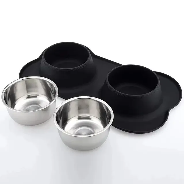 Double bol antidérapant pour chien avec tapis en Silicone – vue 5