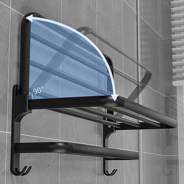Porte serviettes mural aluminium noir mat double barre… – vue 2