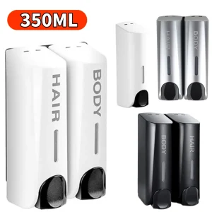 distributeur savon shampoing gel douche mural rechargeable 350ml double tête fenêtre transparente ABS antichoc ergonomique hygiénique