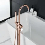 Robinet de baignoire à montage au sol en laiton, douchette à main, or rose, gris brossé, robinet de centre commercial, F/05, Double Foy