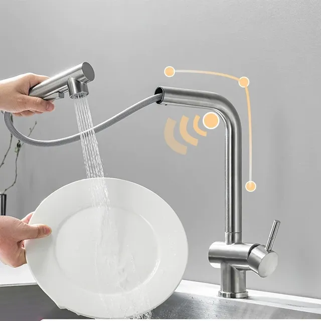 Robinet de cuisine tactile gris mains libres – vue 4