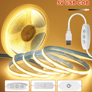 Bande Lumineuse LED COB Flexible avec Joli Marche/Arrêt, Éclairage Linéaire à Haute Densité avec Ruban Adhésif, Dimmable, USB, 320 Gible, 5V Bande Lumineuse LED COB Flexible avec Joli Marche/Arrêt, Éclairage Linéaire à Haute Densité avec Ruban Adhésif, Dimmable, USB, 320 Gible, 5V