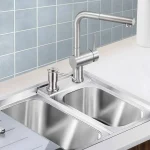 Distributeurs de savon liquide avec bouteille de 500ml, pompe en acier inoxydable pour évier de cuisine, distributeur de savon chromé/Nickel intégré