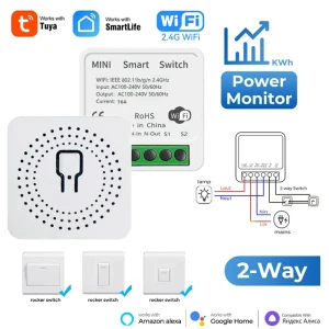 16A Mini Wifi bricolage interrupteur interrupteurs de lumière Module contrôle bidirectionnel fonctionne avec l&rsquo;application Tuya Smart Life fonctionne avec Alexa Alice Google Home