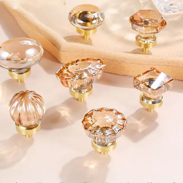 Bouton meuble cristal champagne rosé ambre pressé fleur… – vue 2