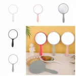 miroir maquillage portable rond compact léger poignée ergonomique incassable surface réfléchissante large retouches coiffage voyage poche minimaliste plastique multicolore polyvalent