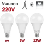 Ampoule LED sensible au radar, économie d&rsquo;énergie, marche/arrêt automatique, détection intelligente, capteur de mouvement, 220V, 5W, 7W, 9W, 12W