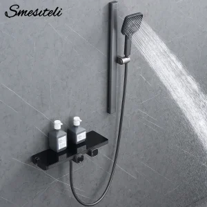 Robinet de salle de bain, ensemble de système de douche, gris métallisé, cascade d&rsquo;eau, 2 fonctions, ensemble de baignoire de douche, 3 voies de décharge d&rsquo;eau, laiton portable