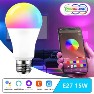 Tuya WiFi E27 ampoule intelligente à intensité variable RGB + CW + WW 220 V-240 V 15 W lumière LED Smart Life App contrôle prise en charge fonctionne avec Alexa Google Home Alice