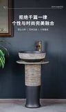 Lavabo colonne fonte effet pierre striée gris beige… – vue 5