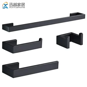 Ensemble de matériel de salle de bain, porte-serviettes noir, crochet pour Robe, étagère en papier de soie, porte-brosse à dents, accessoires en acier inoxydable Ensemble de matériel de salle de bain, porte-serviettes noir, crochet pour Robe, étagère en papier de soie, porte-brosse à dents, accessoires en acier inoxydable