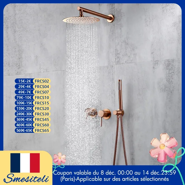 8/10/12 pouces ensemble de douche pluie or Rose mural…