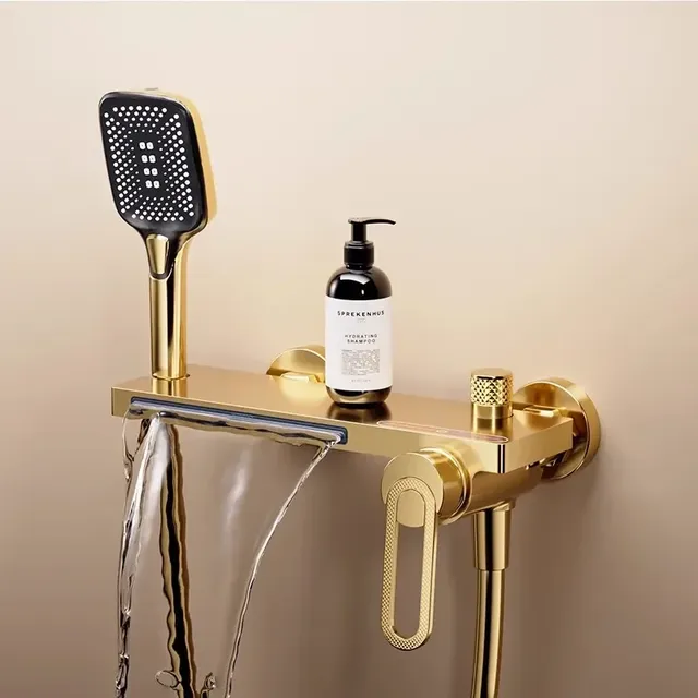 Ensemble de douche mural en laiton doré brossé – vue 2