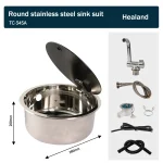 Évier de Cuisine Rond en Acier Inoxydable 34.5, Accessoire de Camping Imbibé, 304x15cm