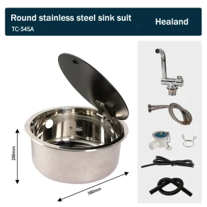 Évier de Cuisine Rond en Acier Inoxydable 34.5, Accessoire de Camping Imbibé, 304x15cm