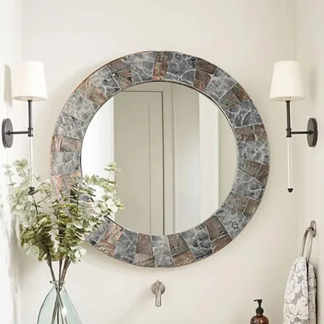 Miroir mural de maquillage circulaire en bois – vue 3
