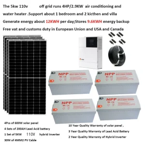 Kit complet de panneaux solaires 5000W 5kW 220V 110V, Module PV, batterie au plomb, système hors réseau, onduleur hybride, maison de ferme, camping-car