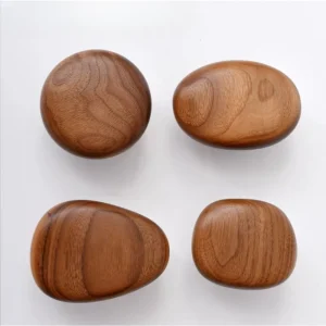 Poignée de tiroir de porte d’armoire créative nordique en bois massif en forme de galets, noyer noir Poignée de tiroir de porte d’armoire créative nordique en bois massif en forme de galets, noyer noir