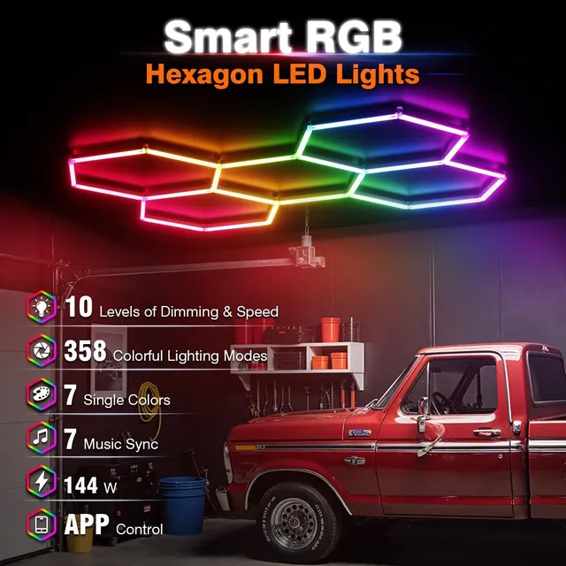 Lampe garage hexagonale RVB contrôlable application… – vue 2