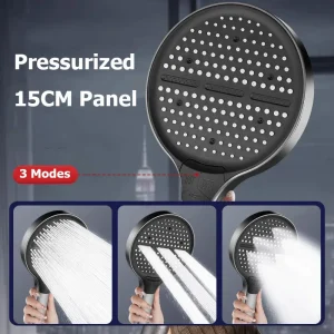 Pommeau de douche haute pression pour salle de bains, 15CM, 3 Modes, buses de pulvérisation de Spa réglables, pomme de douche à pluie, accessoires de mélangeur de robinet