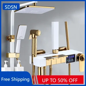 Ensemble de douche de salle de bains numérique thermostatique intelligent, pomme de douche de salle de bains à pluie de 12 pouces, accessoires de robinet, système de douche numérique