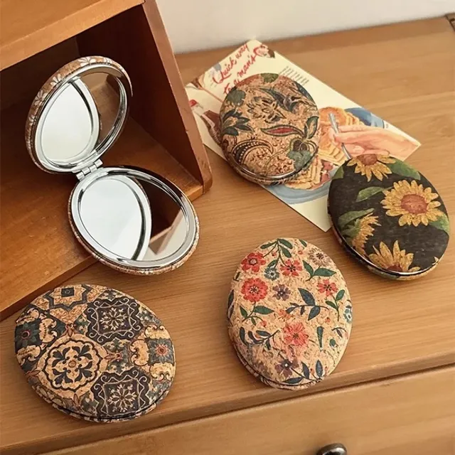 Miroir poche ovale compact coque liège imprimé vintage…