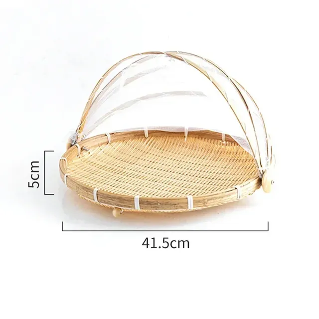 Panier bambou tressé pliable couvercle moustiquaire… – vue 3
