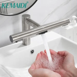 KEMAIDI robinets de salle de bains automatiques mitigeur distributeur de savon 3 en 1 conception intelligente puissante lavage des mains salle de bains sèche-mains