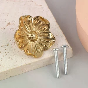 1PC bouton armoires fleur de prunier meubles poignées armoire tire boutons d&rsquo;armoire en laiton pour meubles fleur matériel doré