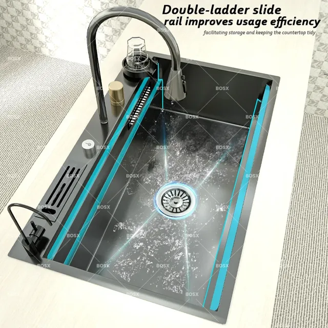 Évier cuisine acier inoxydable brossé 86x52cm… – vue 4