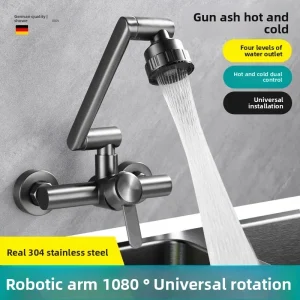 Robinet de cuisine mural en acier inoxydable, 4 modes, salle de bains, évier de cuisine, lavabos, mitigeur d’eau froide et chaude à 360 degrés Robinet de cuisine mural en acier inoxydable, 4 modes, salle de bains, évier de cuisine, lavabos, mitigeur d’eau froide et chaude à 360 degrés