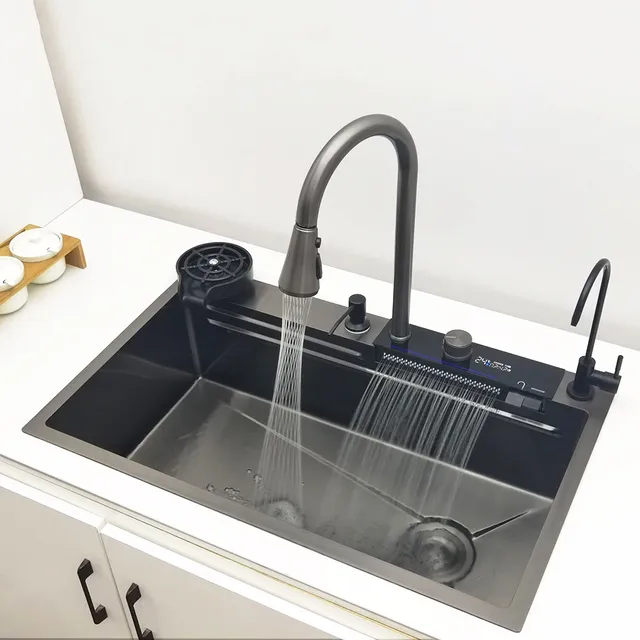 Évier de cuisine cascade LED 304 évier en acier… – vue 4