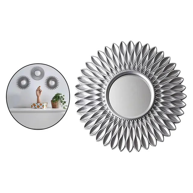 Miroir rond mural trio doré argenté résine cadre pétales… – vue 5