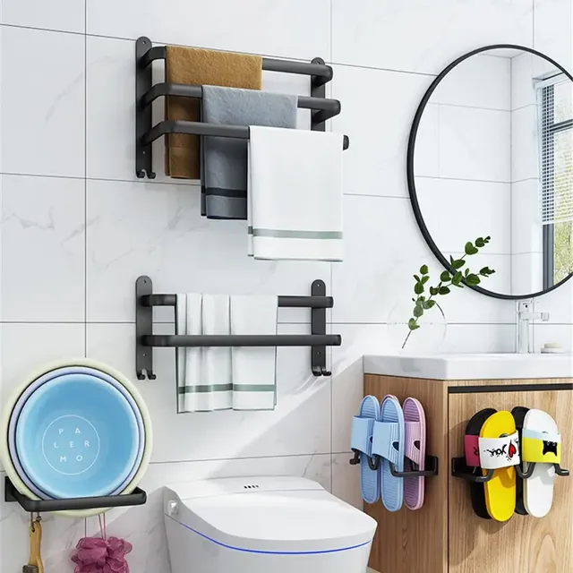 Porte-serviettes de salle de bain 3 couches sans perceuse – vue 3